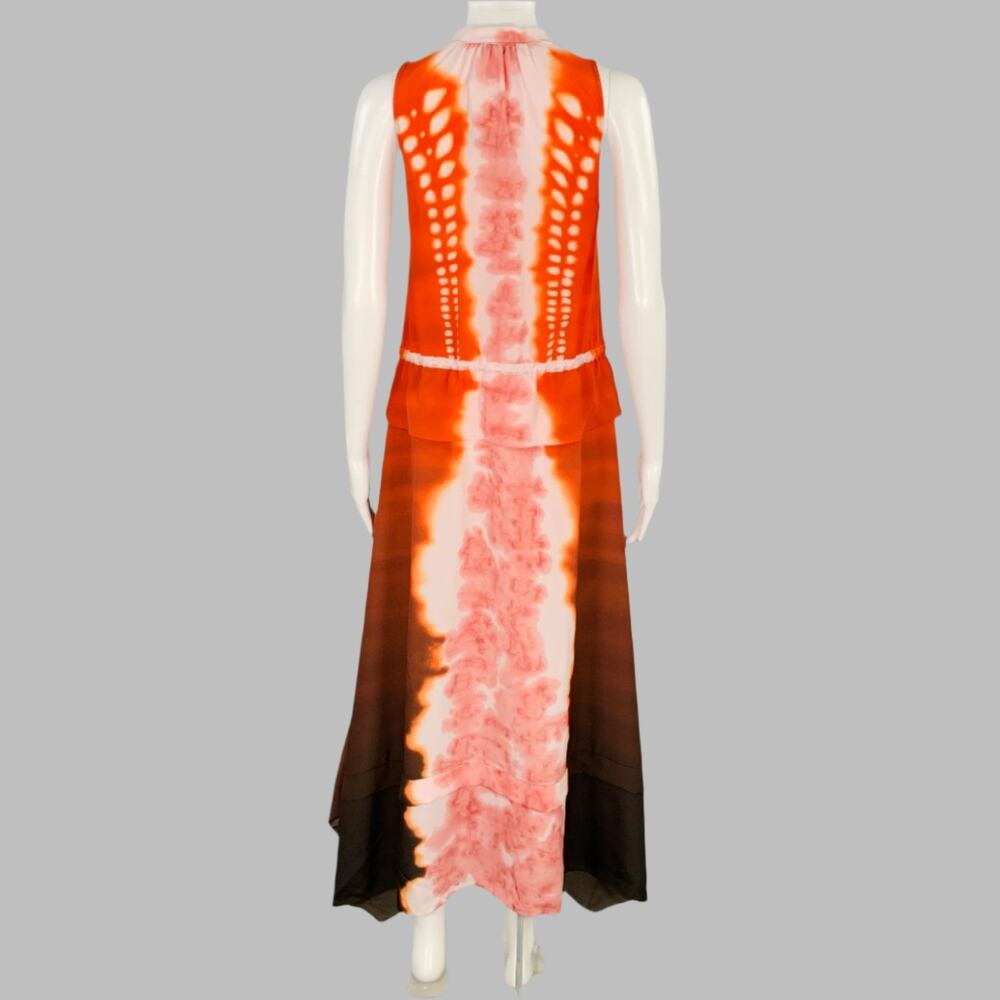 ALTUZARRA Size 2 Penelope Orange Brown Tie Dye Sleeveless Asymmetrical Hem Dress - Picture 4 of 7